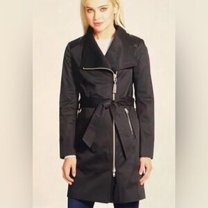 Mackage Leather Trim Zip Trench Coat - Size L